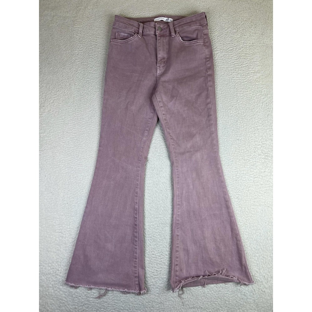 Altar'd State Flare Jeans‎ Womens 26 Pink High Rise Raw Hem Stretch Denim